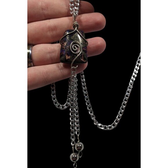 Handmade Wire Wrapped Agate Tassel Necklace - Picture 4 of 7